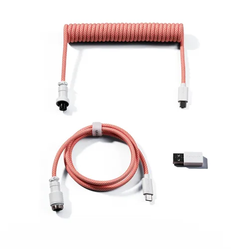 Miniatura 8 de Cable USB-C en espiral personalizado Keychron con conector de aviador, color negro, conector metálico desmontable de 5 pines (GX12), adaptador