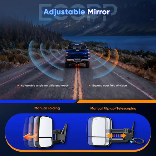 Miniatura 6 de ECCPP Juego de espejos de remolque, reemplazo en pareja, compatible con Chevy Silverado 1500 2500 HD 3500 Suburban 1500 2500 Tahoe para GMC Sierra