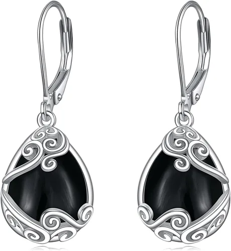 Miniatura 241 de Aretes colgantes con forma de lágrima de filigrana de piedra lunar de plata de ley 925 con cierre de palanca para mujer, regalos de joyería