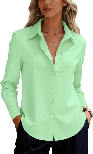 Miniatura 31 de siliteelon Camisas de vestir con botones para mujer, camisas de vestir de manga larga para mujer, camisas de trabajo de algodón de ajuste regular
