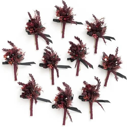 Miniatura 11 de Ling's Moment Boutonniere para Hombre, juego de 10 ramilletes para invitados, flores artificiales para decoración de boda/baile/regreso a casa, etc.
