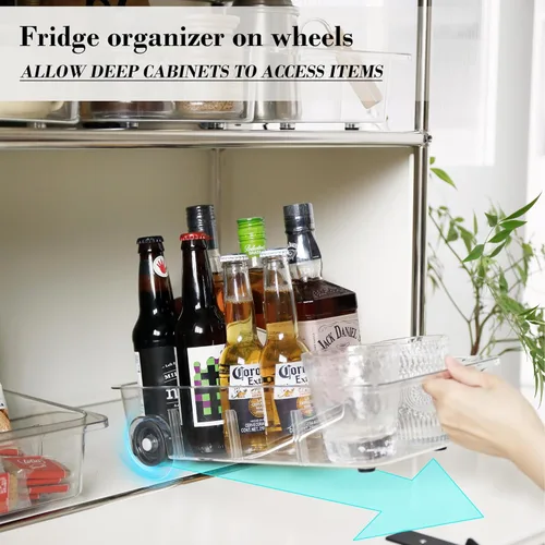 Miniatura 4 de Contenedores organizadores de refrigerador con ruedas, paquete de 2 organizadores extraíbles de refrigerador y almacenamiento, cajón de refrigerador