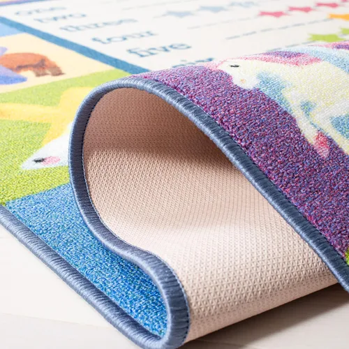 Miniatura 4 de SAFAVIEH Alfombra lavable para niños, colección de casas de juegos, 3 pies 3 pulgadas x 5 pies 3 pulgadas, beige y azul, antideslizante y fácil