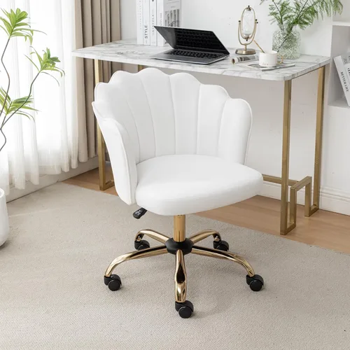 Miniatura 12 de Silla de oficina giratoria, moderna silla de escritorio de oficina en casa, silla de tocador con respaldo de carcasa de terciopelo con base de metal