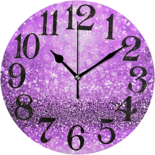 Miniatura 9 de Naanle Reloj de pared acrílico con estampado de purpurina rosa brillante, diseño de princesa para niña, redondo, cuadrado, diamante, pintura al