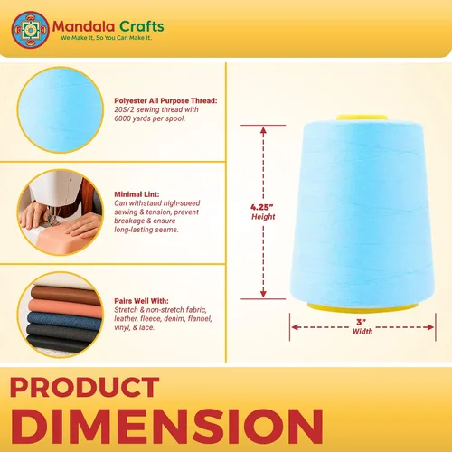 Miniatura 7 de Mandala Crafts 4 Pack of Serger Threads Cones Spools - 20S/2 24000 Yards Polyester Baby Blue Threads for Sergers Machine and Overlock Quilting