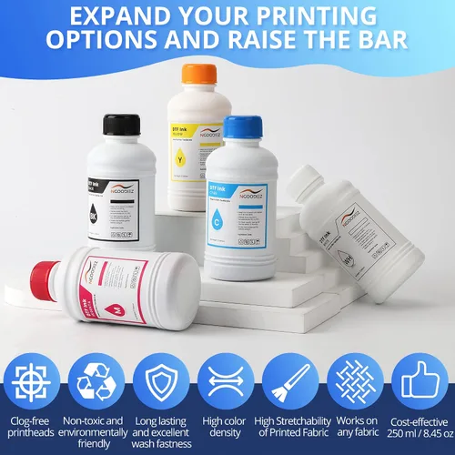Miniatura 3 de NGOODIEZ DTF Ink Premium 42.3 fl oz (8.5 fl oz x 5) CMYK + Blanco - Recambio de tinta de transferencia directa a película para ET-8550 L1800
