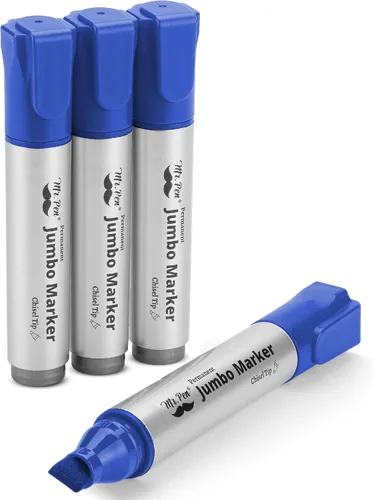 Mr. Pen - Marcadores permanentes jumbo, paquete de 4, azul, punta de cincel, juego de colores grandes, marcadores de póster enormes, gruesos para