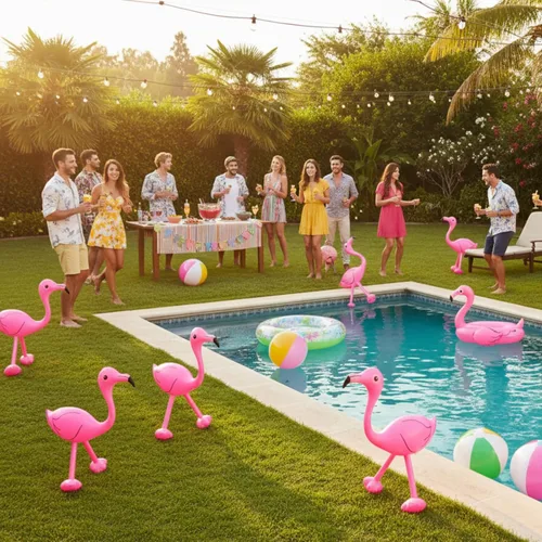 Miniatura 7 de Yaomiao 6 piezas de decoración de fiesta de flamencos en la piscina, 22 pulgadas, inflables de flamencos rosados, juguetes para cumpleaños de Luau