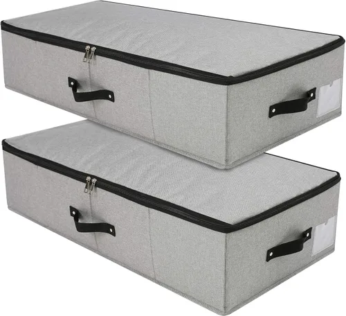 Miniatura 13 de 2 cajas de almacenamiento plegables debajo de la cama con forro de soporte de plástico, asas, tapa con cremallera, mantas, ropa y edredones