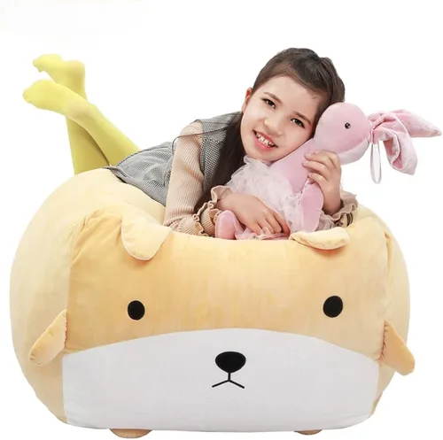 Funda para puf de almacenamiento de animales de peluche para niños, lindo puf para niñas, tamaño grande, organizador de juguetes, solo sin relleno