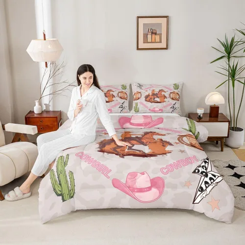 Miniatura 4 de Castle Fairy Juego de edredón de vaquero occidental, tamaño matrimonial, juego de ropa de cama de estilo bohemio con estampado de leopardo, rayo