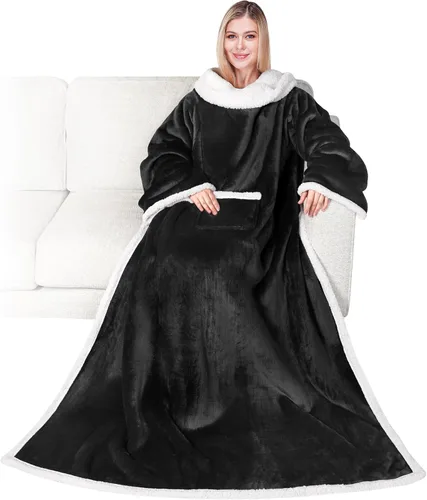 Miniatura 37 de PAVILIA Manta de forro polar con mangas para mujeres y hombres adultos, manta portátil cálida y suave, acogedora con bolsillo para abrazarse, manta