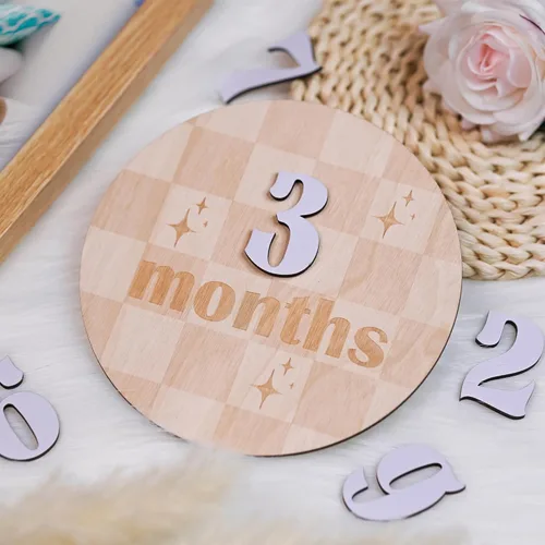 Miniatura 3 de Tarjetas mensuales de hitos para bebés - Discos mensuales de hitos de madera - Accesorios para fotografía de recién nacidos para documentar el Disco