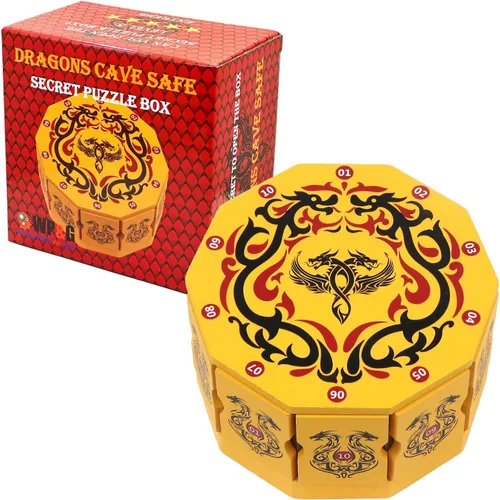 Dragons Cave Safe Secret - Caja de rompecabezas con dinero y tarjetero de regalo en una caja de seguridad de madera IQ desafiante con compartimentos