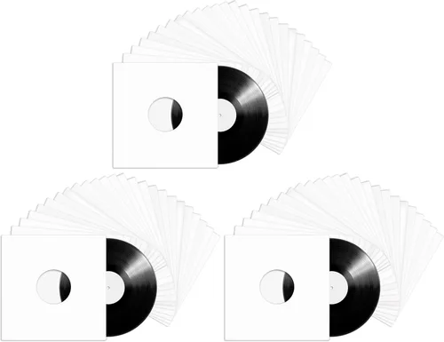 Miniatura 9 de TunePhonik Chaquetas de disco de vinilo LP de 12 pulgadas, revestimiento blanco sin agujero central, paquete de 25 unidades, fabricadas en Estados