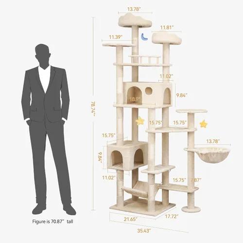 Miniatura 3 de Meecal Árbol de gato resistente de 79 pulgadas para gatos de interior y adulto, torre gigante alta para gatos con poste rascador, perchas grandes