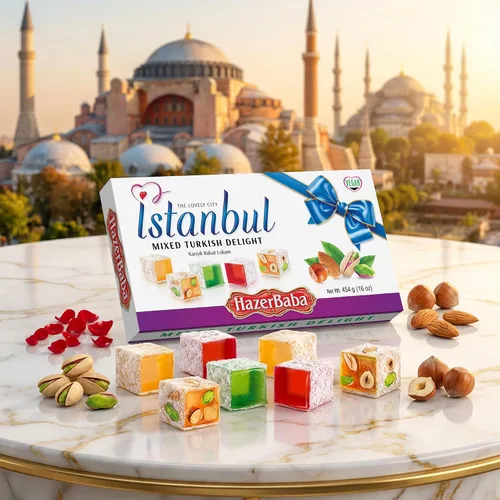 Miniatura 7 de Hazer Baba Delicia Turca de Dulces Lokum, Nueces Mixtas con Sabores de Rosa, Limón y Menta, Caja de Snacks Gourmet, Tradicional, Vegana, Lokum