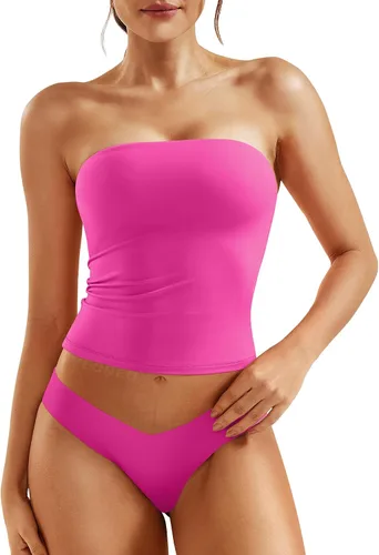 Miniatura 17 de YEOREO Sophie - Camiseta de tubo larga sexy para mujer, con doble forro, básica, Y2K, para verano, sin tirantes, ajustada, para salir