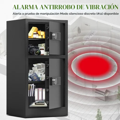 Miniatura 9 de Caja de seguridad de doble puerta de 8.6 pies cúbicos resistente con bolsa ignífuga impermeable oculta, estantes removibles, silenciosa, caja
