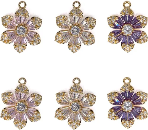 Miniatura 12 de Dijes de latón chapados en oro de circonita de cristal para hacer joyas, pulseras, collares, aretes, colgantes, suministros de manualidades