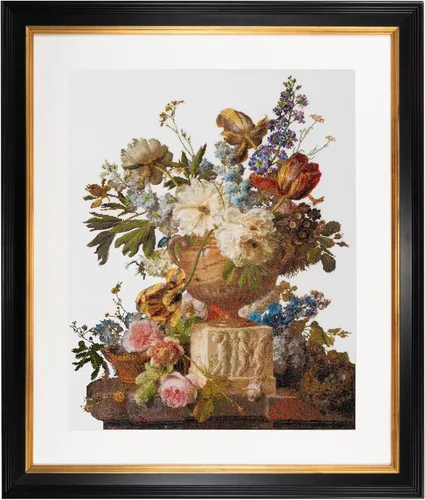 Miniatura 8 de Thea Gouverneur - Kit de punto de cruz contado - Naturaleza muerta con flores en un jarrón de vidrio - 2 - Aida Black - 14 unidades - para adultos