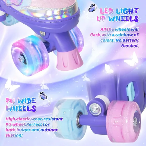 Miniatura 12 de MammyGol Patines de ruedas para niños y niñas, patines ajustables para niños con hermosas mariposas, principiantes de 3 a 16 años de edad, patines