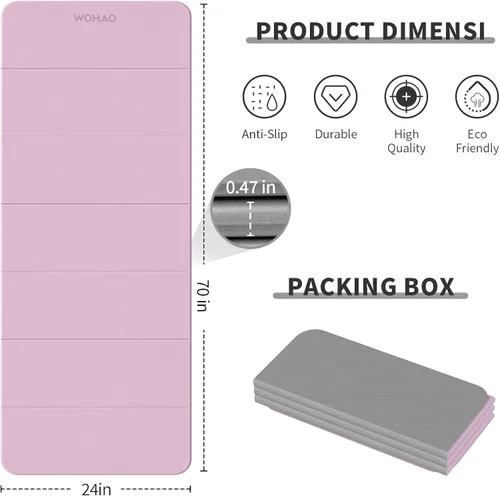Miniatura 3 de Estera de Yoga de 7 Pliegues 177.8x61 cm - 1.27 cm de Grosor Estera de Ejercicio Plegable, Compacta Antideslizante de TPE para Viaje, Púrpura Taro +