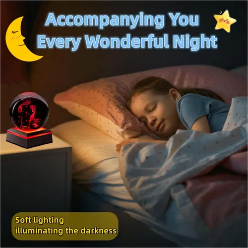 Miniatura 3 de Lámpara de noche de bola de cristal 3D con base LED - Lámpara de bola de cristal en forma de pez para cumpleaños, festividades, regalos de Navidad