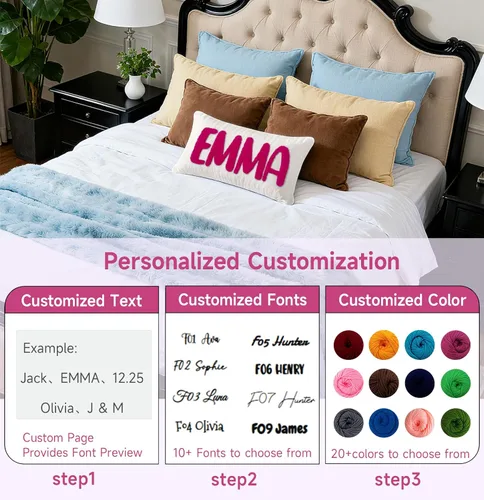 Miniatura 2 de Funda de almohada lumbar con nombre bordado personalizado, funda de almohada de lino con monograma para sofá cama, funda de almohada personalizada