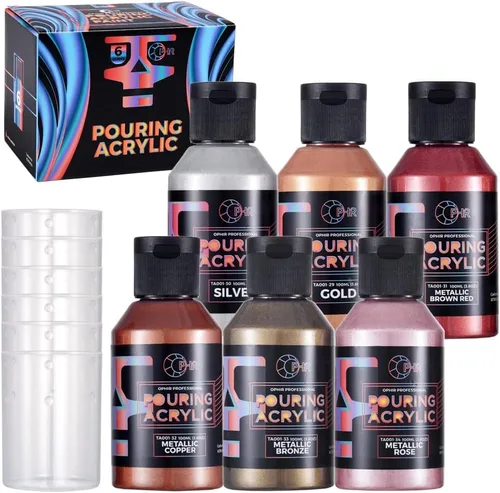 Miniatura 7 de OPHIR Total 22.8OZ Set de Pintura Acrílica para Verter, 3 Suministros de Pintura Acrílica Premezclada para Verter en Negro y 3 en Blanco, para Juego