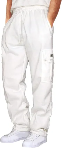 Pantalones deportivos tipo cargo de forro polar pesado para hombre, cintura elástica, pantalones deportivos con cordón y bolsillos