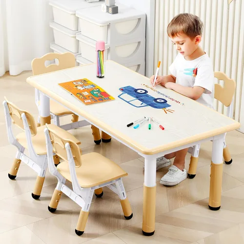 Miniatura 2 de Juego de mesa y silla para niños, mesa y silla para niños, mesa ajustable para niños, patas y organizador de mesa antideslizantes, escritorio