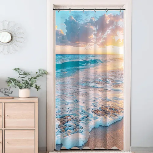 Miniatura 11 de Cortina de Ducha Pequeña de Cabina para RV de Medio Tamaño Océano Playa Costera Seaside para Baño 36A*72A Pulgadas Náutica Verano Playera Decoración