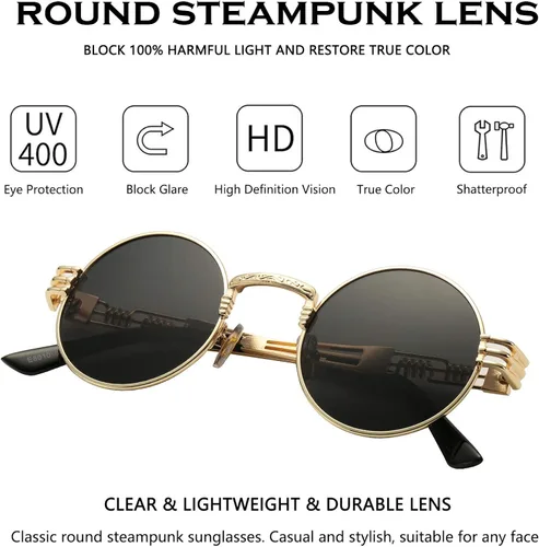 Miniatura 3 de DeBuff Gafas de sol retro redondas steampunk hippie