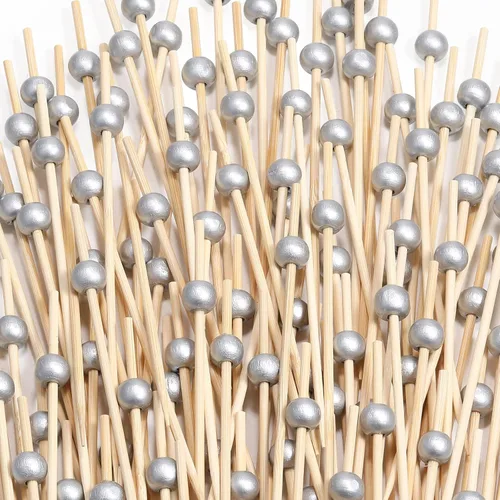 Miniatura 10 de 200 piezas de palillos de cóctel, palillos de dientes de 4.7 pulgadas para aperitivos, brochetas de bambú para cóctel y bebidas, postres