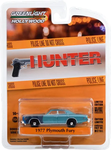 Toy Cars Sargento Rick Hunter 1977 Plymouth Fury Blue Metallic Hunter (1984-1991) Serie de televisión Hollywood Series 1/64 Modelo de coche fundido