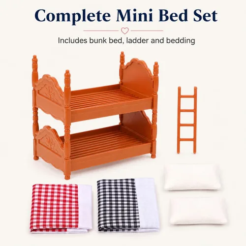 Miniatura 7 de Zerodeko Literas para casa de muñecas, casa de muñecas en miniatura, cama individual con escalera de PVC duradero, muebles de casa de muñecas dobles