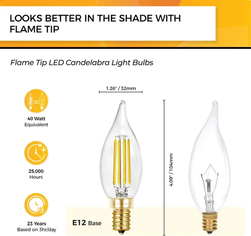 Miniatura 2 de Hizashi Bombillas LED de candelabro, E12, 40W regulables, CRI 90+, 4W, 450 lm, 5000K blanco diurno, bombillas de araña CA10, bombillas de vela