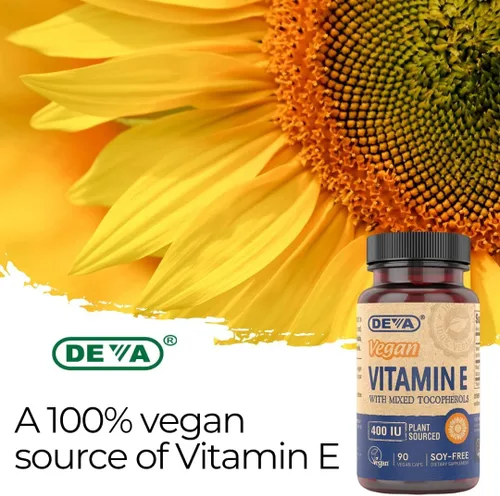Miniatura 7 de DEVA Vitamina E vegana de fuente natural 400IU con tocoferoles mixtos, sin soja, 90 cápsulas vegetales (paquete de 2)