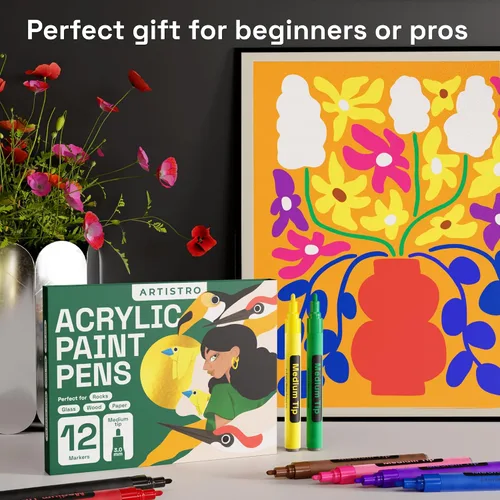 Miniatura 6 de ARTISTRO 12 Bolígrafos de Pintura Regulares para Marcado en Vidrio, Pintura en Roca, Cerámica, Madera, Tela, Álbum de Recortes, Manualidades DIY