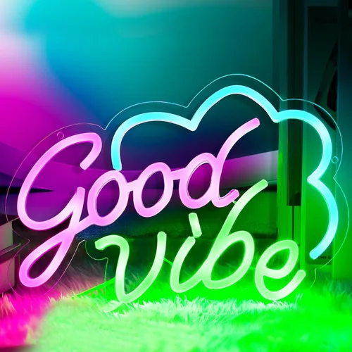 Good Vibe - Letrero de neón con luces LED de neón rosadas, decoración de pared para dormitorio, letrero LED alimentado por USB para decoración de