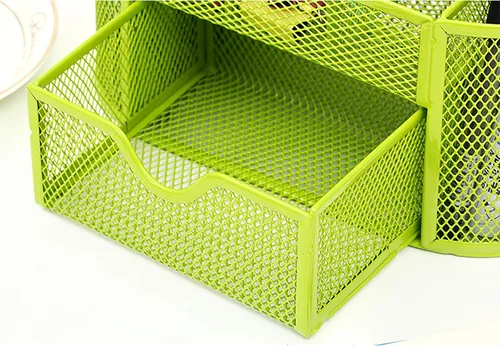Miniatura 7 de VANRA Organizador de suministros de escritorio de malla de metal, organizador de suministros de oficina, 8 compartimentos con cajón (verde)