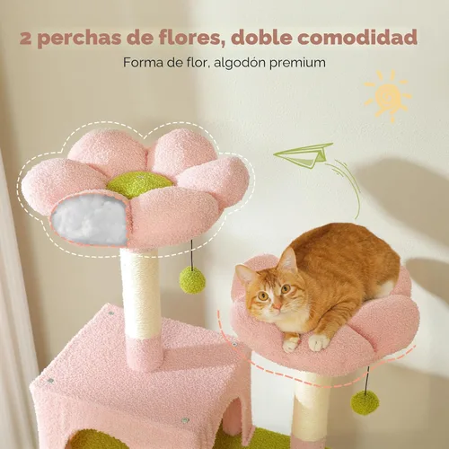 Miniatura 4 de PAWZ Road Árbol de flores para gatos, torre grande para gatos de 72 pulgadas con hamaca de marco de acero y 7 postes rascadores, árbol alto para Rosa
