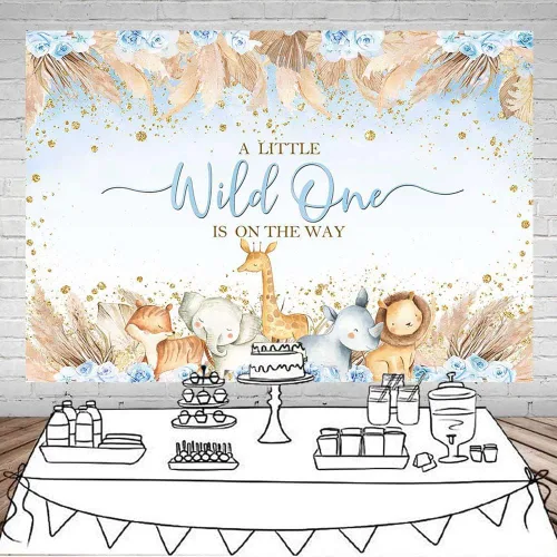 Miniatura 2 de Mocsicka Telón de fondo para baby shower de safari para niños, diseño bohemio, animales de la selva, un poco salvaje, uno está en el camino, vinilo