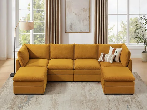 Miniatura 12 de VANOMi Sofá modular Cloud de 98 pulgadas para sala de estar, sofá cama moderno de gran tamaño con asiento profundo, otomana de cojín grueso de doble