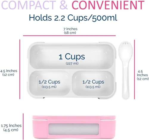 Miniatura 5 de Contenedor de aperitivos con purpurina para niños, mini lonchera Bento, pequeñas cajas a prueba de fugas para aperitivos y almuerzos de niñas Rosa