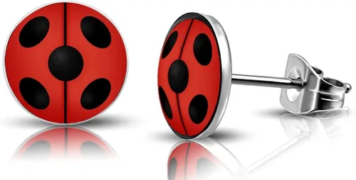 Miniatura 3 de Pendientes de mariquita de acero inoxidable quirúrgico 316L, aretes de botón redondo de 0.394 in
