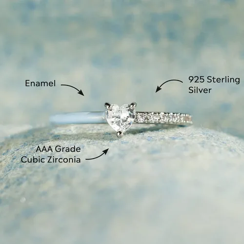 Miniatura 4 de Story Jewellery - Anillos de corazón para mujer, anillos de promesa de medio esmalte cortados en corazón para madre, hija, mejores amigas, chapados
