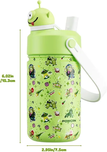 Miniatura 8 de POWCAN 12 oz Insulated Water Bottle for School: 2-in-1 Straw Spout Lid with Soft Animal Head, BPA-Free, Leakproof, Keep Cold 24H, Easy Carry